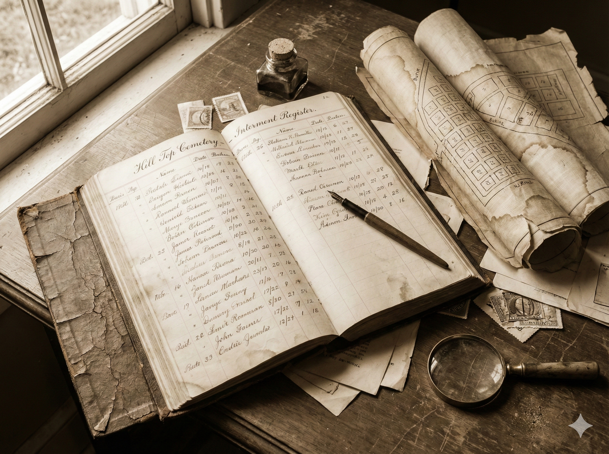 Historic cemetery record ledger